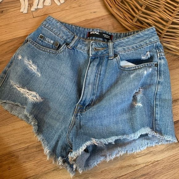 BDG || High Waste Cheeky Frayed Denim Jean Shorts - Picture 2 of 4